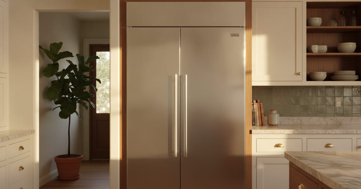 A legacy Sub-Zero built-in refrigerator installed in an older Southern California kitchen