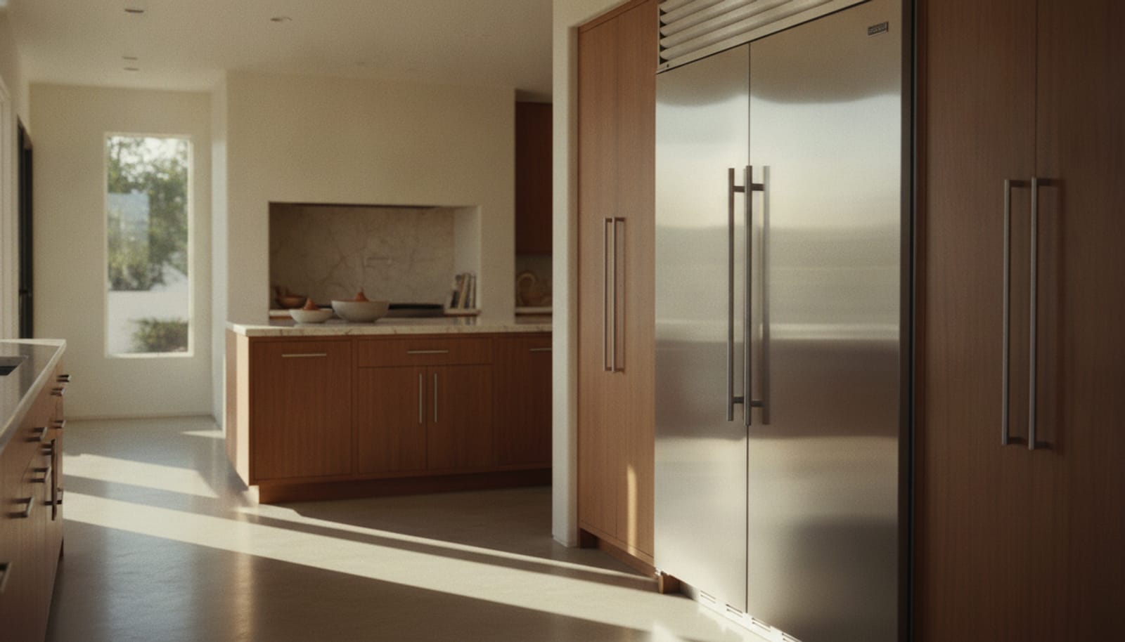 Classic 600-style stainless side-by-side refrigerator with louvered grille