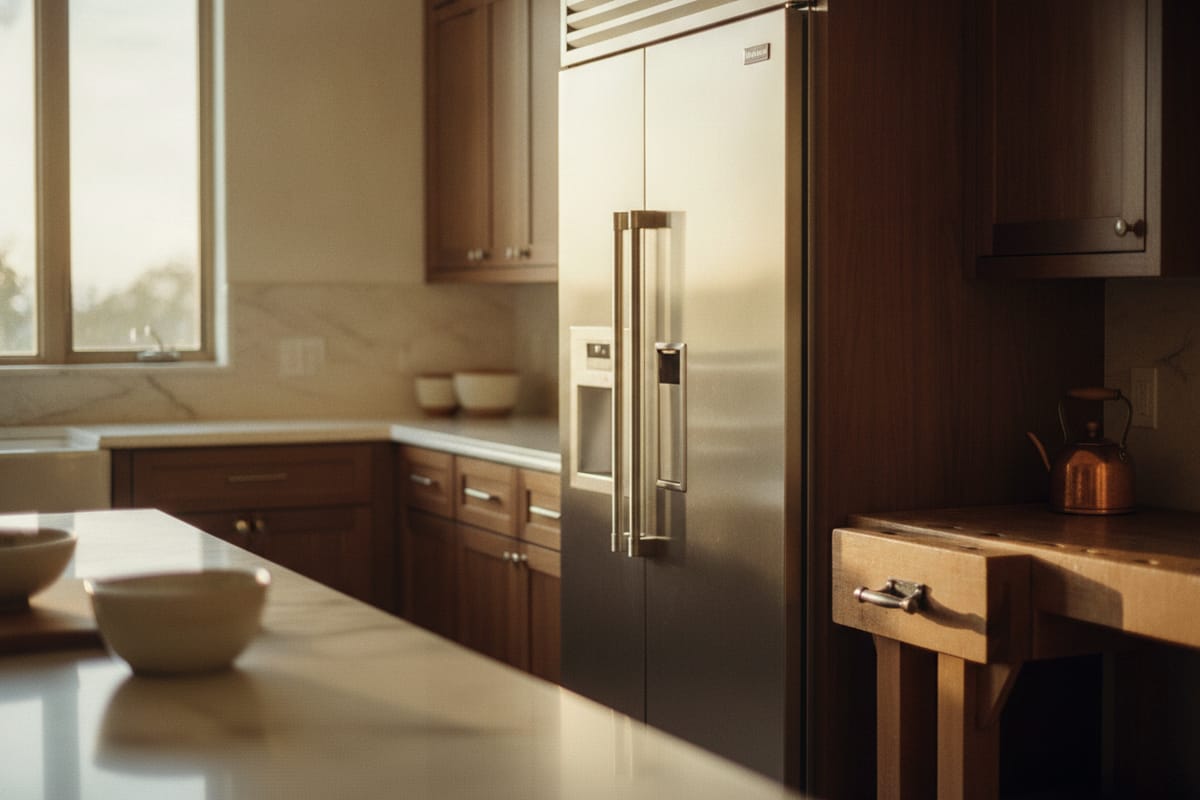 A through-the-door water and ice dispenser, dry and inactive